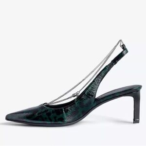 NIB Zadig & Voltaire First Night Court Shoes Pumps Shiny Glass Leopard Abyss
